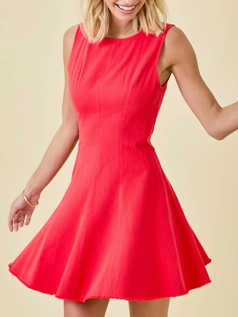 Sleeveless fit-and-flare mini dress in a vibrant red Size Small